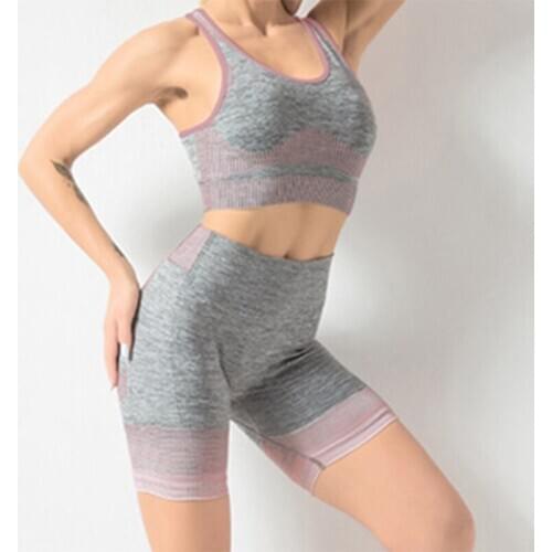 High Waist Seamless Yoga Sets Fitness Sports Suits Gym Clothes Breathable Bra Running Leggings 2 Pcs/Set Workout Set Shorts Top