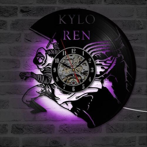 Creative Hollow CD Record Wall Clock Classic Kylo Ren Art Vinyl Record Clock Antique Handmade Home Decor Hanging LED Clock