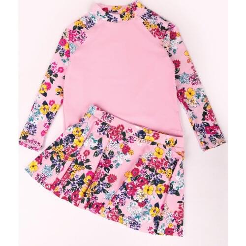 Julysand Toddler Girls' Rash Guard Swimsuit Set Pink Flowers Long Sleeve Two Piece Swimwear UV Sun Protection Suit