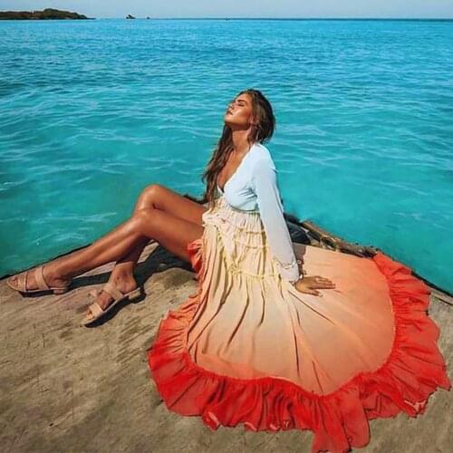 Bohemian Long Dress Women Female Beach Rainbow Dresses With Tassel Summer Spring Maxi Dress For Holiday Sundress Long Sleeve