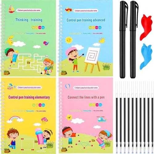 Hot 4 Book/Set Grooves Animals And Plants Cartoon Magic Drawing Copybook Reusable Books Children Drawing Age 3-9 Montessori Toys