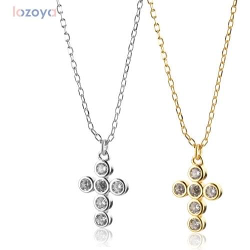 Lozoya 100% 925 Sterling Silver Small Cross Pendant Necklace 2020 Rock Punk Fashion Women Accessories Fine Jewelry Crystal