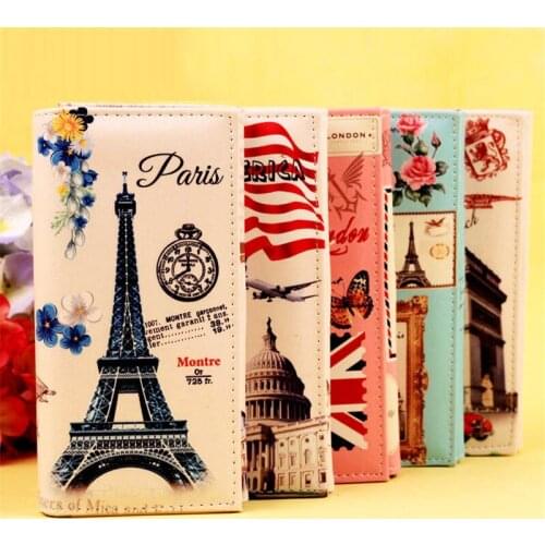 Fashion Women Leather Wallet Big Ben Eiffel Tower Graffiti Female Lady Wallet Coin Card Purse portefeuille femmeCarteiraFeminina
