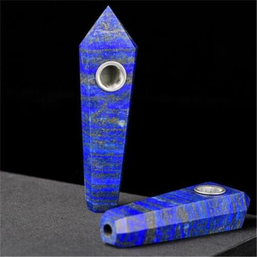 Natural hand carved smoking pipes lapis lazuli crystals healing stones for Folk Crafts