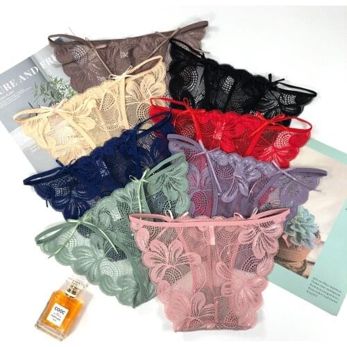 New style light luxury French ladies lace panties T-shaped Japanese girlish style elegant double bow high elastic panties