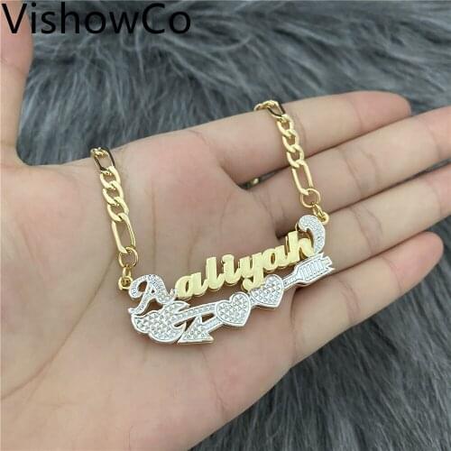 Personalized 3D Cupids Arrow Hearts Pendant 14K or 18K Gold Name Charm Jewelry