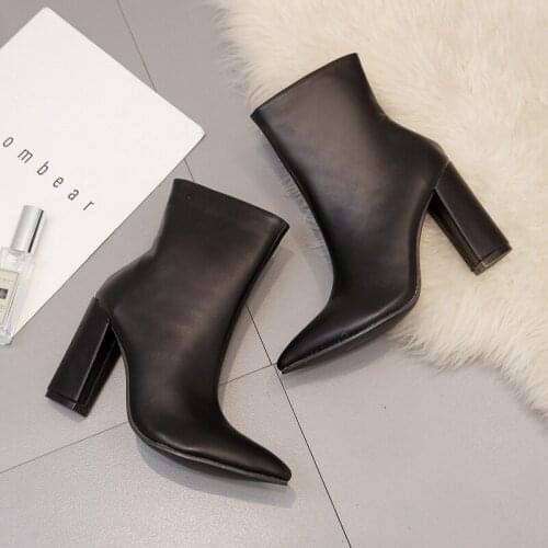 Pop European and American brash heeled high-heeled black side zip perzipped boots