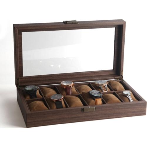 Luxury Wooden Watch Box Case Casket Display Box Watches Storage Box Gift Organizer 12 Seats Jewelry Collection Present Cabinet