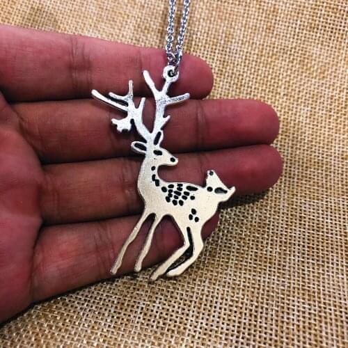 Christmas Jewelry Gift Simple Deer Antlers Giraffe Pendant Necklace For Women Kids Metal Chain Vintage Style Xmas Jewelry Gift