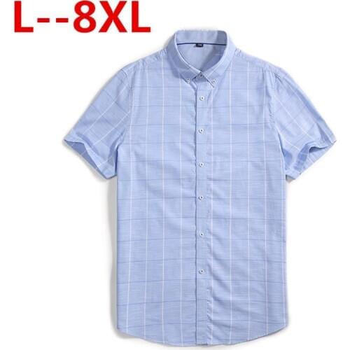 Plus 8XL 6XL 5XL Men Fashion Slim Fit Casual Plaid Shirt men Dress Shirts Short Sleeve social mens Shirt striped chemise homme