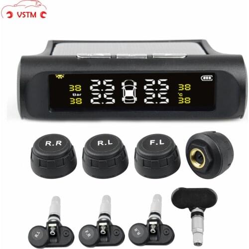 Solar Power USB TPMS Car Tire Pressure Monitoring System LCD 4 External / Internal Sensors for SUV Temperature Warning