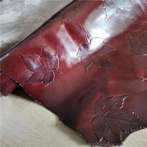 Maple Leaf Pattern Embossed Cowhide Leather Color Backpack Wallet Card Bag Handmade Jewelry Valuable DIY Material Bag Fabric