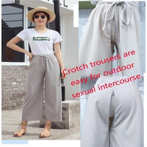 Outdoor Sex Legging Cropped exhibitionist Crotch open Trousers Drawstring Zipper Dogging Car Sex Women Couples Sexual Outdoors