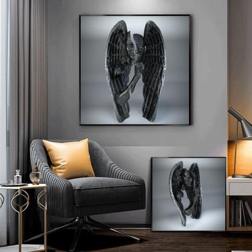 Funny Angel Metal Sculpture Canvas Painting Wall Art Posters and Prints Modern Statue Wall Picture for Living Room Home Decor