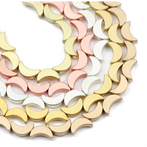 ZHBES 8MM Matte Moon shape Hematite Natural Stone Gold Silvers Spacer Loose Beads For Jewelry Makingng DIY Bracelets Accessories