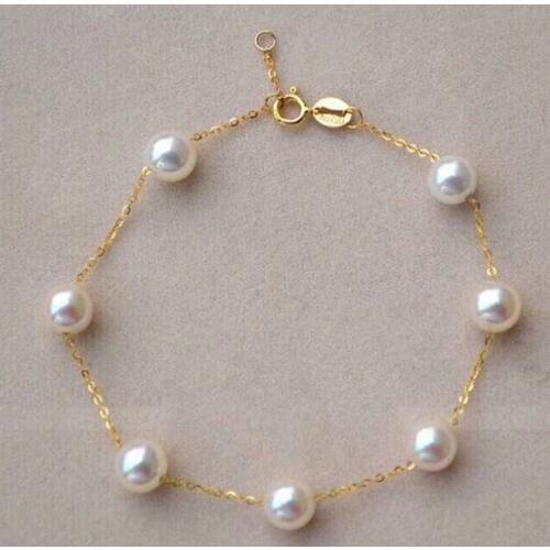 Sinya Au750 18K Gold chain Bracelet Anklet with 7pcs natural pearls for women girls Mom length 16-20cm optional