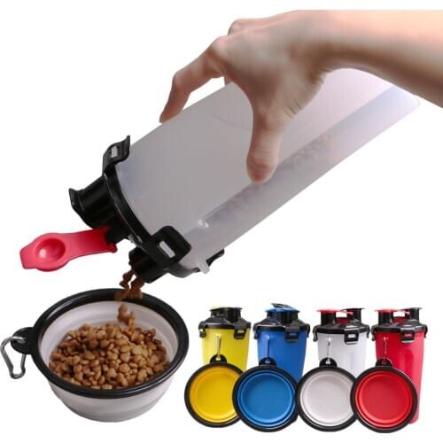 1pcs pet two water food cups out portable food storage bucket and kettle integrated folding bowl dog drinking bottle pet supplie