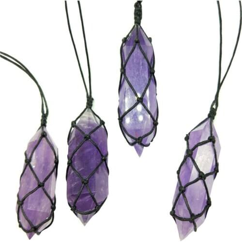 1PC Natural Purple Amethyst Quartz Crystal Pendant Healing DT Gemstone Wand Reiki Mineral Specimen Gift