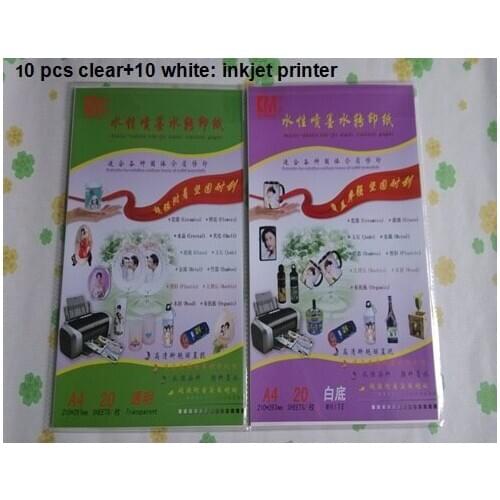 10 clear+10 white) /lot inkjet water-based inkjet water transfer paper for ceramics,wood, plastic,bamboo,metal