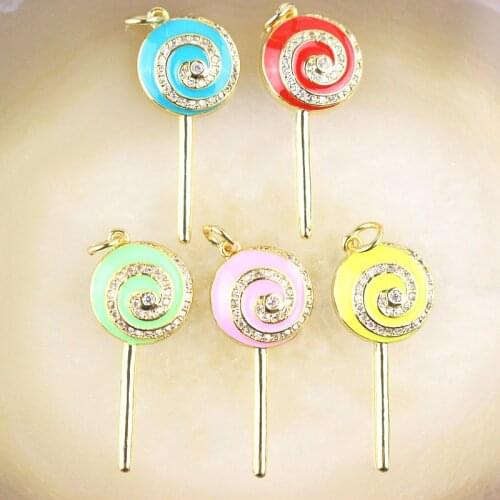 29*13mm 20pcs/lot High quality cz/enamel pendant,Lollipop shape enamel charm,Mothers Day Theme jewelrys component wholesale