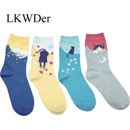 5 Pairs/lot Women Socks Multicolor Cute Cat Kawaii Animal Design Womens Casual Cotton Crew Sock Meias Hosiery Christmas Socks