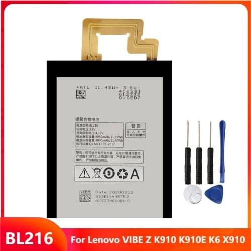 Original Replacement Phone Battery BL216 For Lenovo VIBE Z K910 K910E K6 X910 Rechargable Batteries 3000mAh With Free Tools