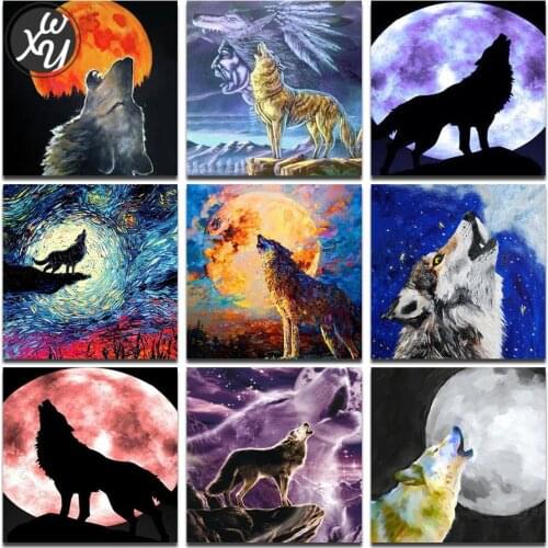 Wolf Moon Diamond Painting Kits for Adults 5D Animal Full Drill Round Square Diamond Embroidery Cross Stitch for Home Decoration