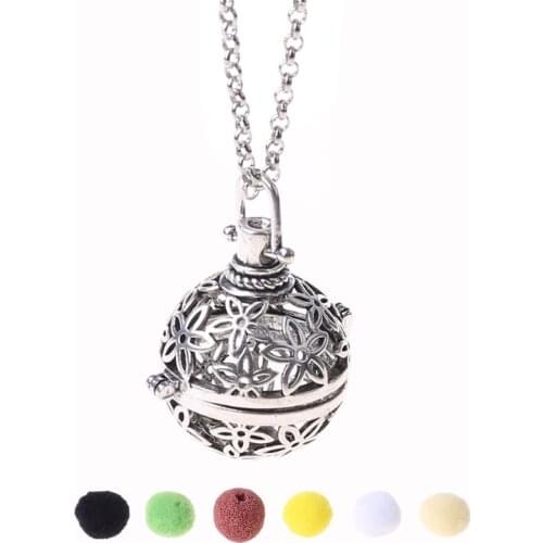 Aromatherapy Essential Oil Diffuser Locket Pendant Necklace with Lava Stone F3MD
