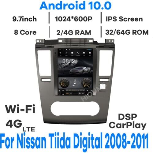 4core Android 10.0 Tesla Screen Car Multimedia GPS Navigation For Nissan Tiida Versa 2008-2011 Radio Stereo 4G LET wifi Carplay