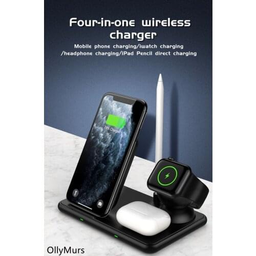Wireless Charger Station 15W Fast Wireless Charging Stand 4 in 1 for iPhone 12 11 Pro XR XS X Apple Watch 6 5 4 3 2 1 Airpods