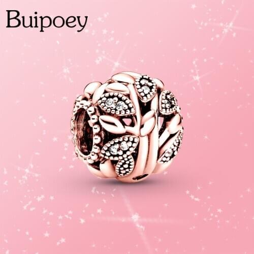 Buipoey 2Pcs Fashion Rose Gold Shiny Life Tree Charm Fit Brands Bracelet Bangle & Necklace Original Diy Jewelry Accessory