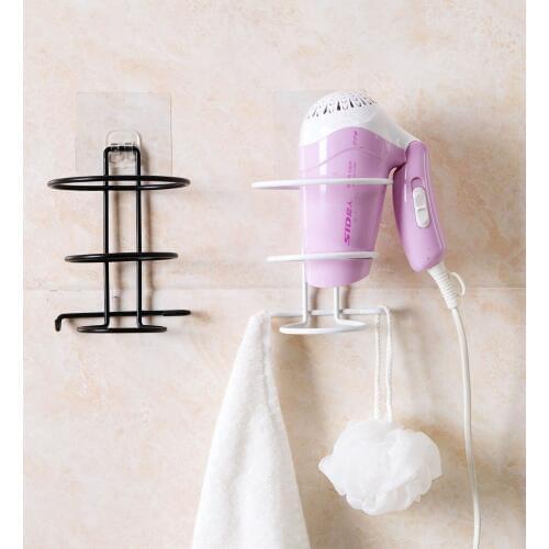 Iron Wall Mounted Hair Dryer Holder Bathroom Storage Shelf Towel Rack with Hooks for Hairdryer Bathroom Organizer Shower Caddy