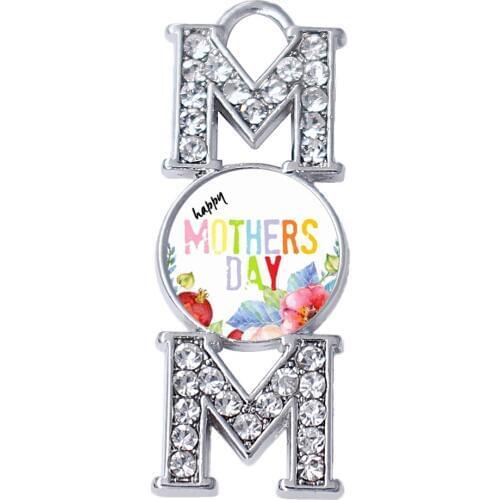 Eco friendly Fashion Silver Plating Crystal Happy Mothers Day Sticker Charm Mothers Day Bracelets Necklace Making Accessories