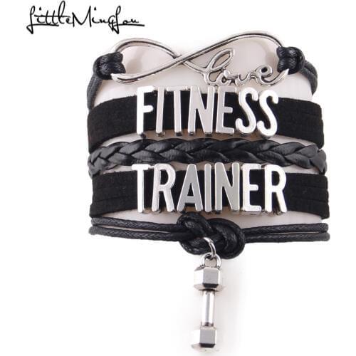 Infinity Love fitness trainer women bracelet stacks dumbbell charm handmade wrap men bracelets & bangles for women jewelry