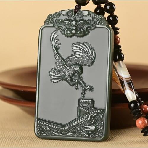 Quality Bottle Green Jade Pendant Hanging Eagle Amulet Hand Carven Hawk Ornament He Tian Jadeite