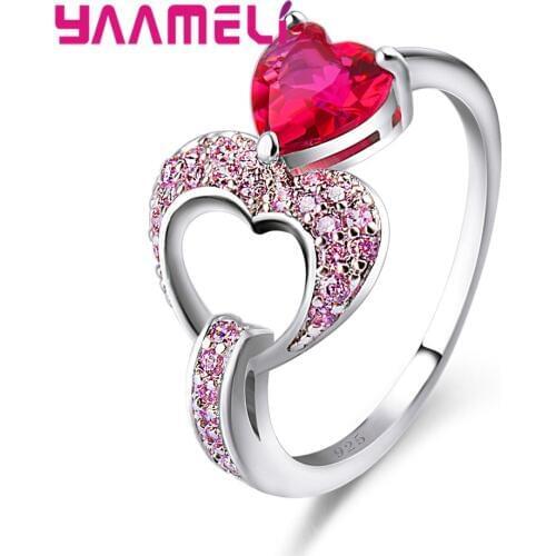 Simple Heart Clear CZ Finger Rings 2019 Hot Sale 925 Sterling Silver Pink Rainbow Colorful Crystal Wedding Ring Anel Femme