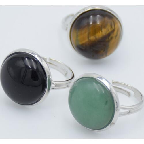 Simple Round Natural Stone Ring White Pink Crystal Opal Black Onyx Adjustable Girl Women Finger Rings Party Daily Summer Jewelry