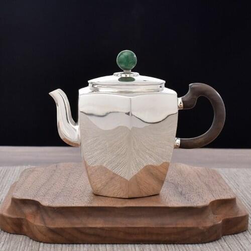 Ag999 Sterling Silver Teapot Sandalwood Handle Kitchen Utensils Built-in Filter Handmade Coffee Tea Pot