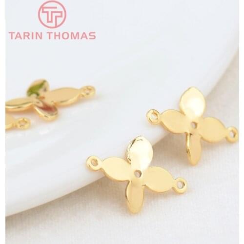 20PCS 11X15MM Hole 0.5MM 24K Gold Color Plated Brass 2 Holes Flower Connect Charms High Quality Diy Jewelry Accessories