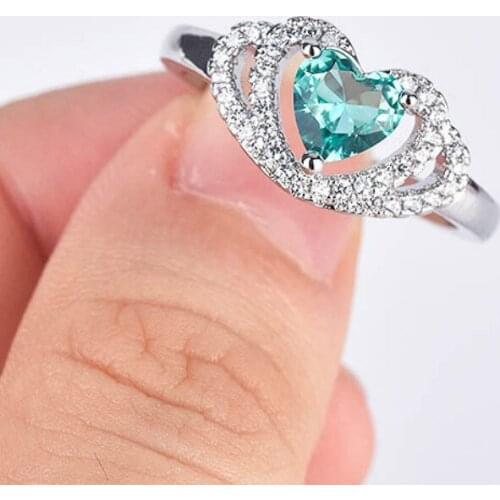 Fashion Luxury Womens 925 Silver AAA Zircon Heart Shaped Ring Party Gift Jewelry Ring Wholesale