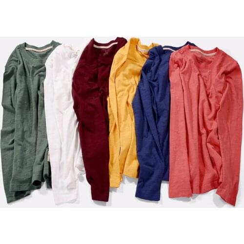 Ct6010 Autumn Men t-Shirt Japan Style Slub Cotton Basic Patchwork Slim Fit Male Fashion Urban Daily Comfortable Long Sleeve Tees