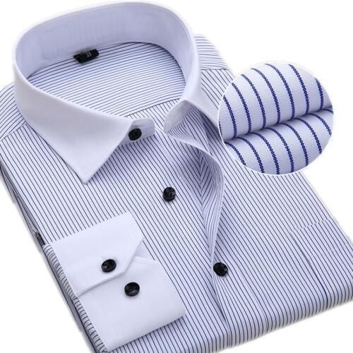 Mens Classic Shirt Large Size S-7XL 8XL Men Work Shirts Striped / Twill Mens Shirt with Long Sleeves Casual Smens White Shirt