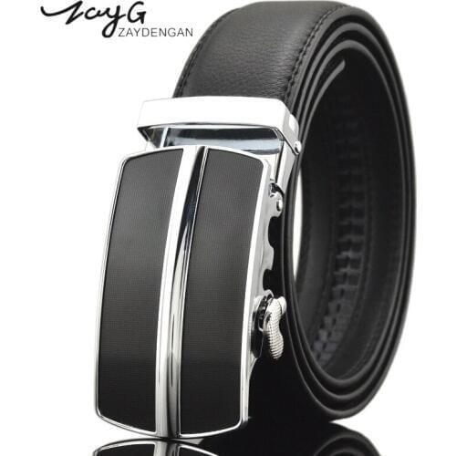 ZAYG Men Genuine Top Automatic Alloy Buckle Belt Luxury Leather Belts Men Casual Sliding Buckle Ratchet Luxury Leather Men Belt
