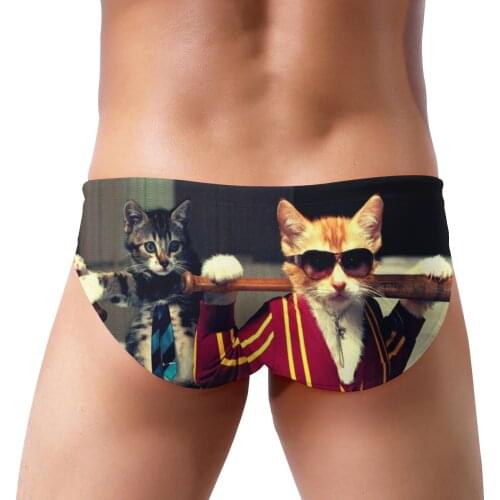 New Hot Mens Swimsuit Swimwear Male Sexy Swimming Shorts Men Surf Board Beach Shorts Funny Cat Men Swim Trunks