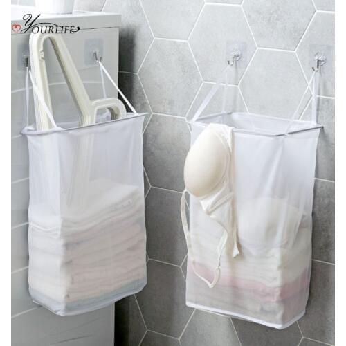 OYOURLIFE Portable Breathable Mesh Laundry Basket Foldable Wall Mounted Dirty Clothes Basket Bathroom Clothes Storage Baskets