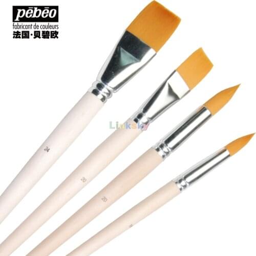 Pebeo Pop Art, Assorted Yellow Polyamide Brushes, White Bristle ,Set of 4,Brushes for oil and acrylic paints,Art supplies