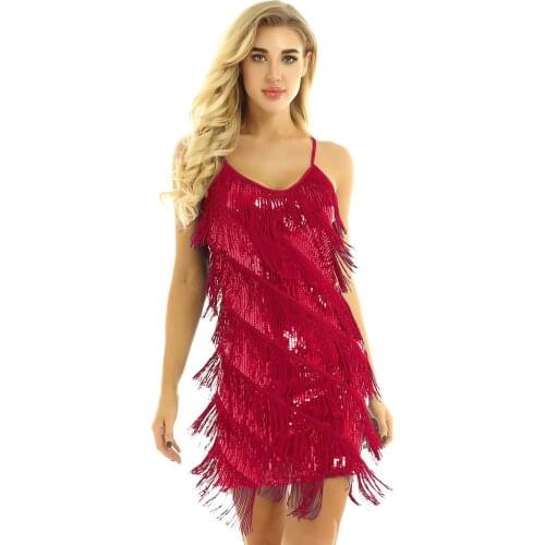 2021 Women Adult Sparkling Sequins Fringe Tassel Dance Party Dresses Gowns Rhythm Ballroom Samba Rumba Tango Latin Dance Dress