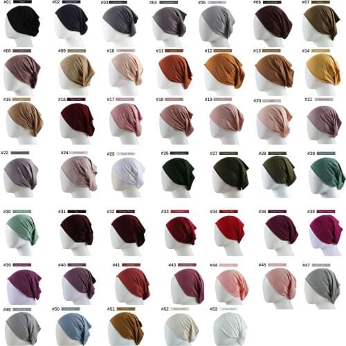 Wholesale bulk Inner 50pcs Hijab Cap Muslim Turban Underscarf Undercap Bonnet 53 Color Soft Jersey Stretch HIjabs Tube Cap