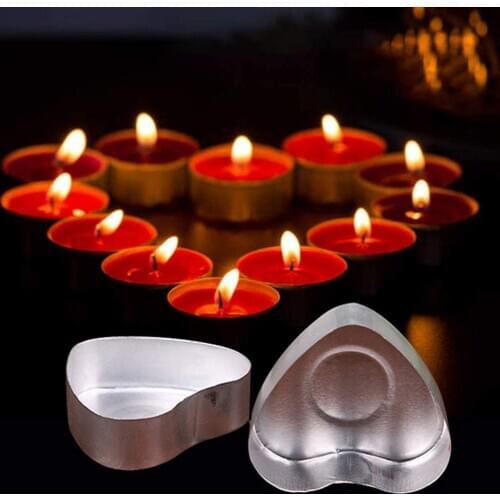 100PCS Heart-shaped Empty Aluminum Tealight Candle Wax Tins Jars Cases Containers Molds Holders for DIY Candle Making 20x20mm