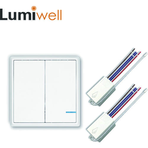 Lumiwell RF remote switch controll wireless switch no wiring receiver 2 gang two button indoor with FCC EMC LVD RoHS no wire